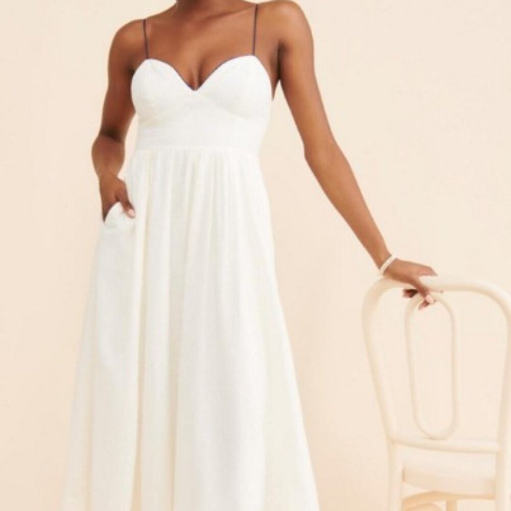 Maeve Cream Midi Sundress with Contrast Piping - Picture 4 of 14